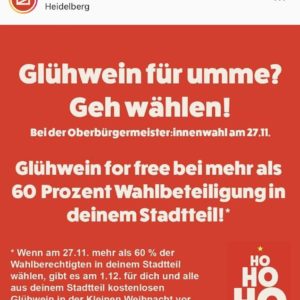 Glühwein for free bei über 60% Wahlbeteiligung am 27.11.2022 in Heidelberg -regional-