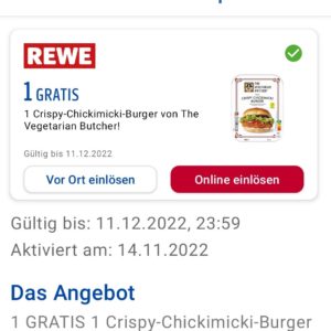 Payback-Coupon für "Gratis Chickimicki-Burger" bei Rewe - leider nicht für jeden (personalisiert)