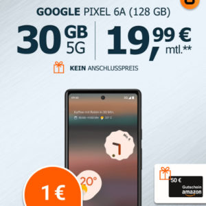 Google Pixel 6a für 1€ + 50€ Amazon-Gutschein mit 30GB otelo für 19,99€/Monat