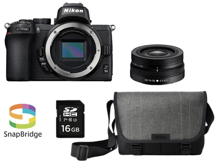 Systemkamera Nikon Z50 im Bundle mit Objektiv und Tasche