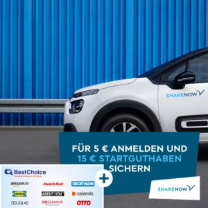 🚘 SHARE NOW Carsharing 👉 15€ Startguthaben + 5€ Bonus vom Doc erhalten (einmalig nur 5€ für die Registrierung)