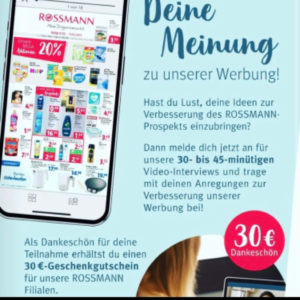 Rossmann Umfrage 30€ Geschenkgutschein