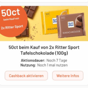 2x Ritter Sport für 0,59€ mit Smhaggle