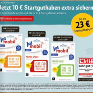 CONGSTAR/Rewe JA Mobil Prepaid 10€ extra Guthaben sichern vom 20.-26.3.23