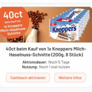 Knoppers Milch-Haselnuss-Schnitte (200g, 8 Stück) für 1,04€ mit Smhaggle