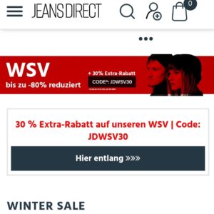 30 % Extra-Rabatt bei Jeans Direct auf alle Winter Sale Artikel beim WSV