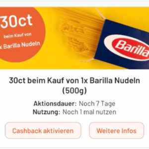 Barilla Nudeln für 0,60€ mit Smhaggle