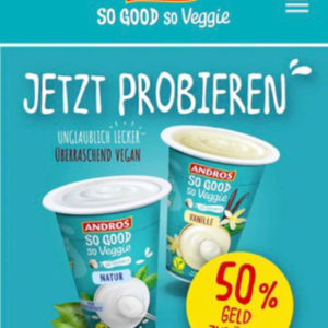 50% Cashback für Andros Joghurt 350g