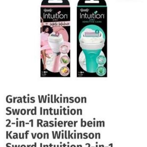 "Wilkinson Intuition 2in1 Rasierer" gratis bis 14.05.2023 beim Kauf von einer Packung Wilkinson 2in1 3er Klingen bei Müller mit App-Coupon