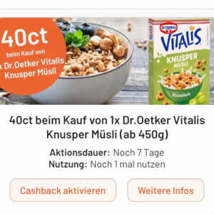 Dr.Oetker Vitalis Knusper Müsli für 2,04€ mit Smhaggle