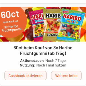 Haribo 3x kaufen 60 Cent Cashback bei Smhaggle