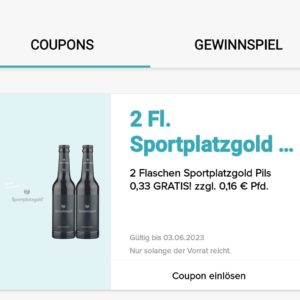 Gratis 2 Flaschen "Sportplatzgold" in der Logo App.