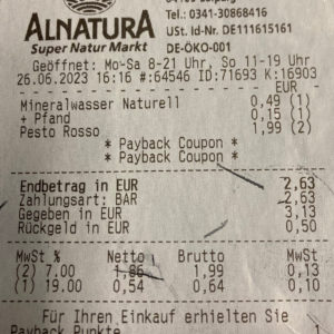 Alnatura Pesto und Mineralwasser mit ECM App und Marktguru für 2 Cent