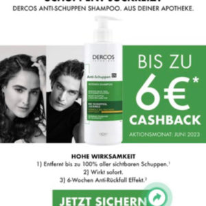 6€ Cashback auf Dercos Antischuppen Shampoo von Vichy Apotheke