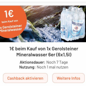 Gerolsteiner Mineralwasser 6x1,5l für 2,99€ mit Smhaggle