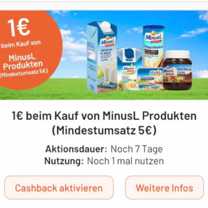 MinusL Produkte (Mindestumsatz 5€) 1€ Cashback bei Smhaggle