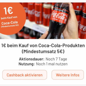 Coca Cola 1€ Cashback MEW 5€