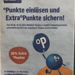 Payback-Punkte bei Globus in Einkaufsgutscheine umwandeln und 10% der eingelösten Punkte zurückbekommen vom 05.06. bis 10.06.23