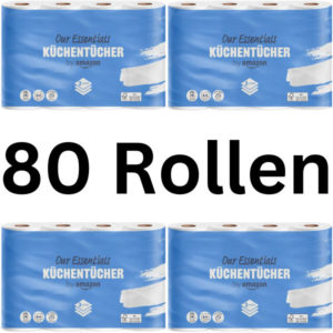 🧻 80 Rollen "by Amazon" Küchenrollen für 45,60€ | 2,28€ pro Packung mit 4 Rollen (statt 57€ | 2,85€ pro Packung) - 3-lagig, 64 Blatt