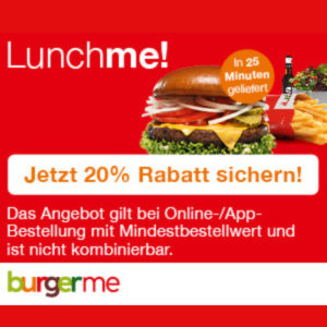 🍔 Lieferdienst burgerme: 20% Rabatt + gratis Capri Sonne