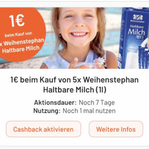 Weihenstephan Milch für 3,95€ mit Smhaggle (5 Packungen)