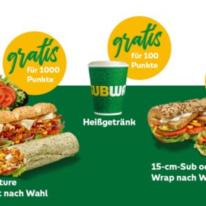 Gratis Heißgetränk, etc. mit der Subway Rewards® App