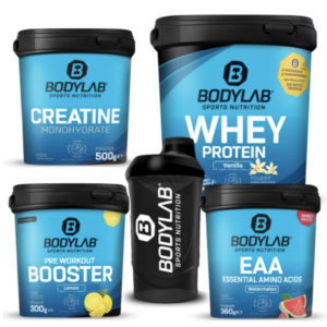 Bodylab24 Pumper Plus Stack mit Whey (1kg), Creatine (500g), Pre Workout Booster (300g), EAA (360g) &amp; Shaker für 46€ (statt 118€)