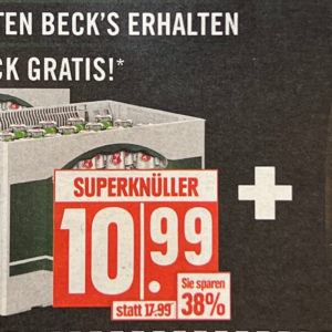 1 Sixpack Becks gratis beim Kauf von 2 Kisten Becks