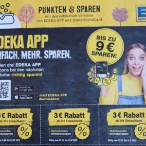 3x 3€ Rabatt mit der Edeka App bekommen vom 11.09.-11.11.2023 im Bereich Minden-Hannover ab 30€ Einkauf