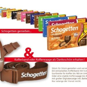 Gratis Kofferwaage/Kofferband nach Kauf ab 5x Schogetten