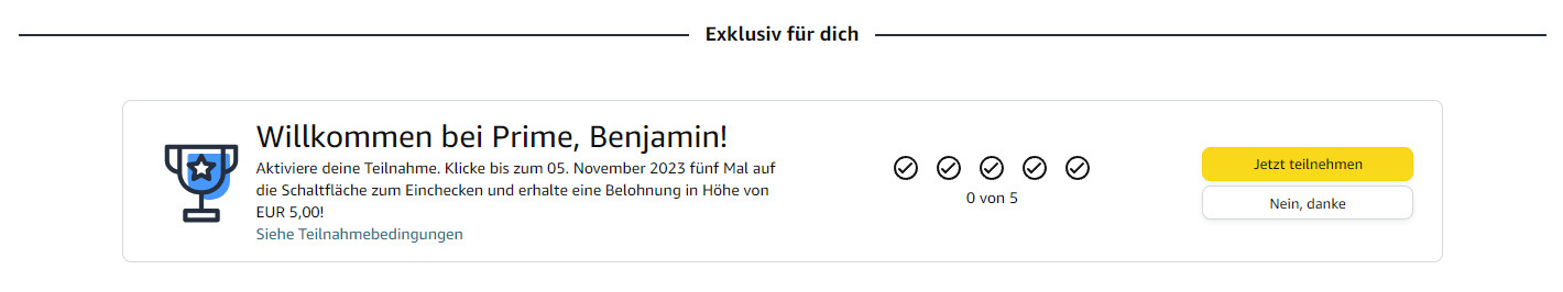 Amazon Prime Eincheck-Aktion