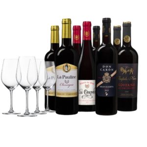 🍷 "Luxuriöses Weinpaket" mit 8 Weinen + 4 Gläser für 55,99€