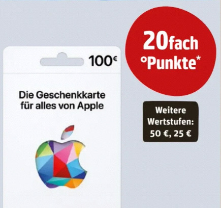 Payback  REWE] 20-fach Punkte = 10% auf Apple Gift Cards Guthaben