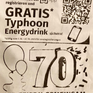 gratis 1 Dose Typhoon Energydrink bei Erstanmeldung in der Müller App