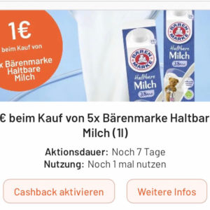 5x Bärenmarke Haltbare Milch 1L für 3,95€ mit Smhaggle