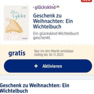 Wichtelbuch &#034;Der Wichtel Lykke&#034; kostenlos in dm-Filialen für kostenlose Glückskind-Mitglieder -personalisiert-