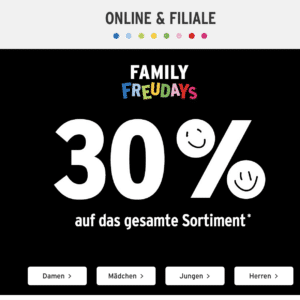 Nur heute ⏰ Ernsting's Family: 30% Rabatt auf das gesamte Sortiment