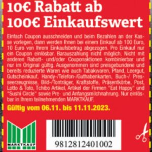 10€ Rabatt bei MARKTKAUF vom 06.11.2023 bis 11.11.2023 ab 100€ Einkauf