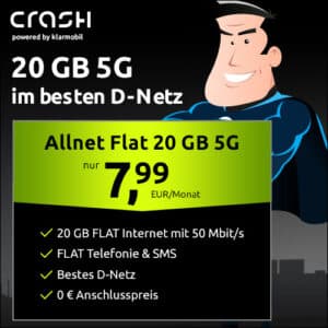 😱 Nur noch HEUTE: 20GB Telekom Allnet für nur 7,99€/Monat + 0,00€ Anschlusspreis (Crash / klarmobil)