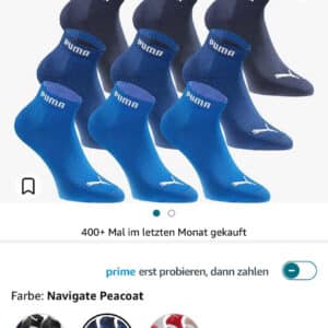 18 Quarter Socken von Puma zu je 1,28 je Stk