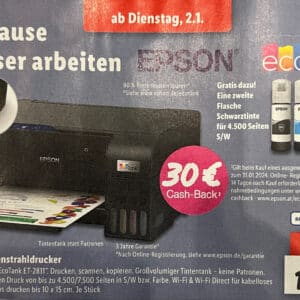 Lidl 3in1 Tintenstrahldrucker Epson Ecotank ET-2811 149€ dank Cashback