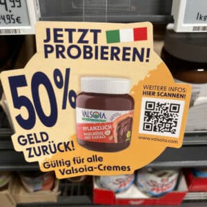 50% Cashback auf Valsoia Nussaufstrich wie Nutella