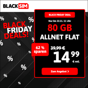 mtl. kündbare LTE/5G Allnet mit 15GB für 5,99€ 💥 oder 30GB für 7,99€ | 40GB für 8,99€ | 80GB für 14,99€ (Blacksim im 1&amp;1-Netz)