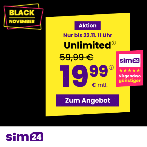 Thumbnail mtl. kündbare 5G/LTE Handy Allnet mit 10GB für 4,99€ 😱  oder 25GB für 7,99€ | 50GB für 9,99€ | Unlimited GB für 19,99€ (SIM24 im 1&amp;1-Netz)