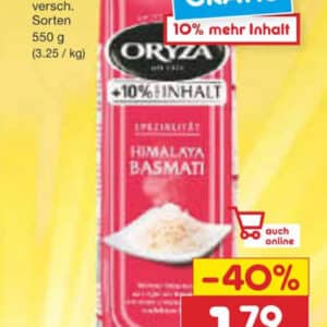 550g Oryza Reis für 0,89€ mit Smhaggle Marktguru und Netto