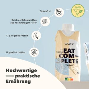 🥤Saturo vegane Trinknahrung Vanille mit Protein &amp; wertvollen Nährstoffen 8 x 330ml