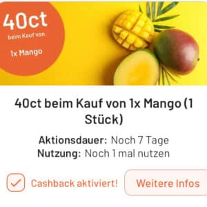 0,40€ Cashback auf 1 Stück Mango Smhaggle App