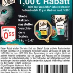 1€ Rabatt auf Sheba Katzenfutter bei Globus 5€ MEW