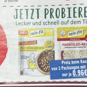 1€ Rabatt beim Kauf von 3 Pkg. reis-fit bei Edeka