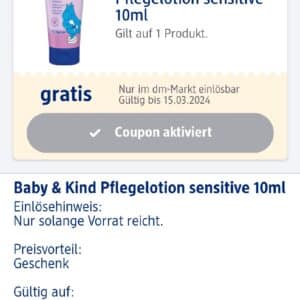 Gratis Linola Baby &amp; Kind Pflegelotion über DM Glückskind